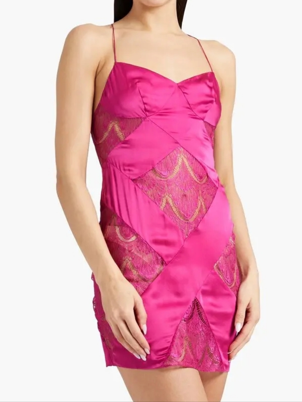 Agent Provocateur Soiree Emie Lace Paneled Silk Satin Chemise Fuchsia AP2 6 NWT